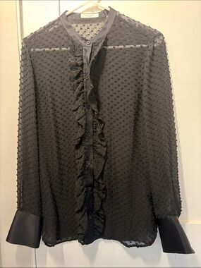 Equipment Black Swiss Dot Ruffle Button-Up Blouse